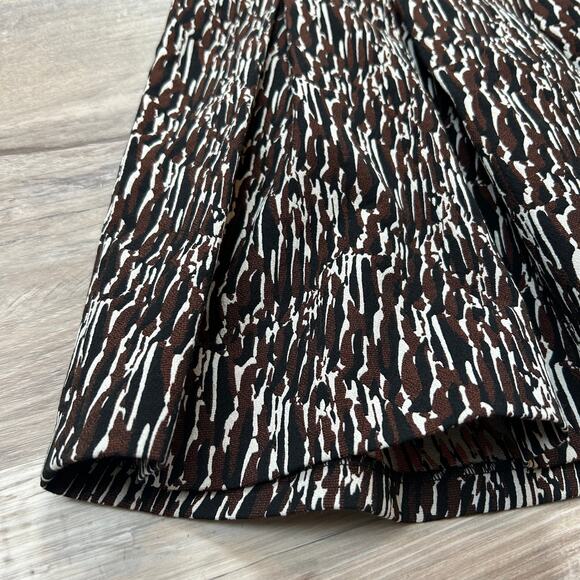 Diane von Furstenberg Abstract Pleated Skirt Brown White Size 6 A-Line - Picture 2 of 6